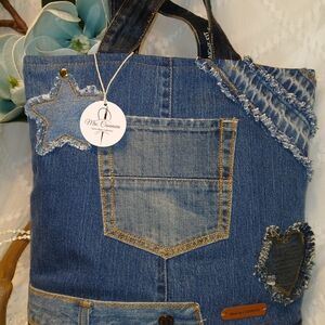 Chic Denim Tote with Star and Heart Details